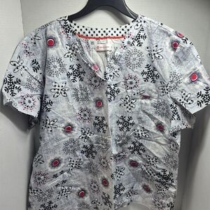 White Cross Gray and Pink Patterned Blouse